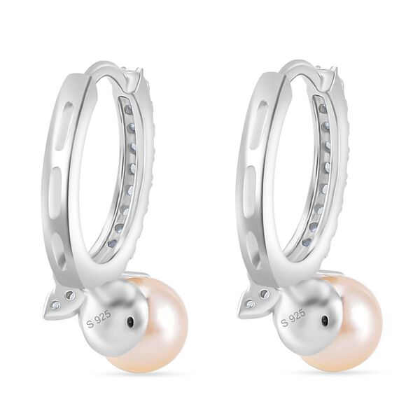 Wei&szlig;e Zirkonia und Muschelkernperle Ohrringe, 925 Silber rhodiniert image number 5