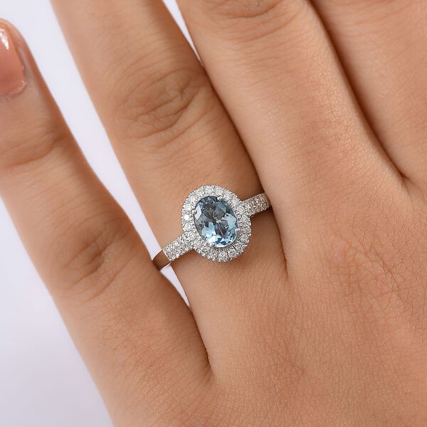 AAA Santamaria Aquamarin, Wei&szlig;er Diamant Ring 585 Gold (Gr&ouml;&szlig;e 17.00) ca. 1,58 ct image number 2