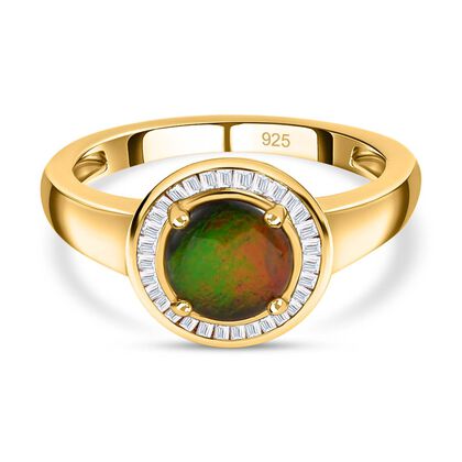 Kanadischer Ammolit und wei&szlig;er Diamant Ring, 925 Silber vergoldet (Gr&ouml;&szlig;e 20.00) ca. 1.28 ct