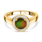 Kanadischer Ammolit und weißer Diamant Ring, 925 Silber vergoldet (Größe 20.00) ca. 1.28 ct