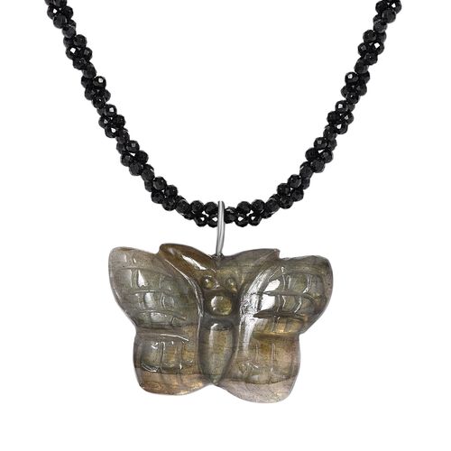Labradorit und schwarze Spinell-Schmetterling-Halskette, 50 cm - 115 ct. image number 0