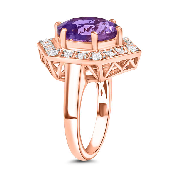 Zeitlose Art Kollektion - AA Rose De France Amethyst, Weißer Zirkon Ring 925 Silber 750 rosévergoldet (Größe 19.00) ca. 7.18 ct image number 5