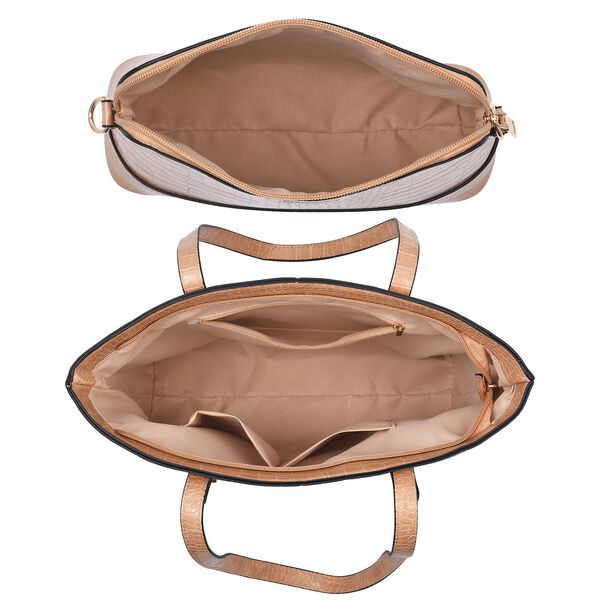 Passage - 4er-Set Handtaschen mit Krokodilpr&auml;gung; enth&auml;lt Schultertasche, Cross Body Bag, Clutch Bag und Portemonnaie, Beige image number 4