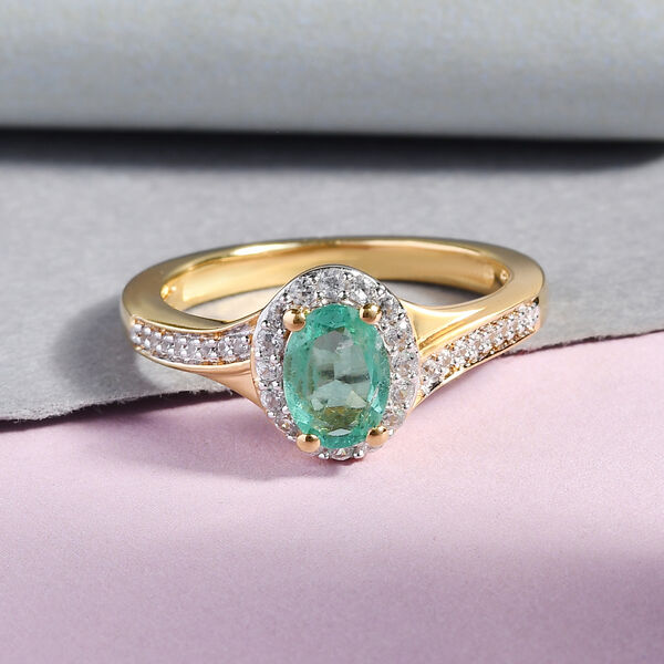 Nat&uuml;rlicher, &auml;thiopischer Smaragd und Zirkon-Ring, 925 Silber Gelbgold Vermeil  ca. 1,03 ct image number 2