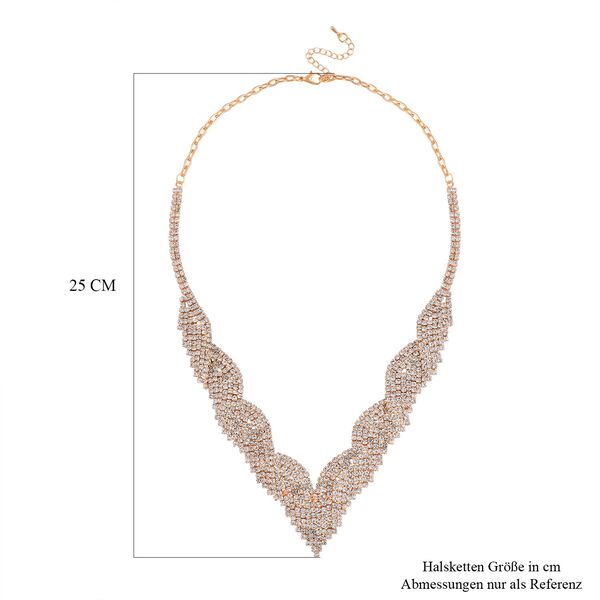 2er Set - Weißer Kristall Halskette und Ohrringe Schmuckset, Messing image number 6
