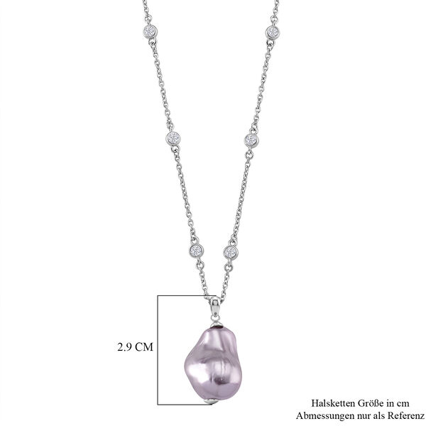 EVER TRUE Wei&szlig;er Zirkonia, Lila Muschelkernperle (18-20mm) Halskette ca. 50 cm Nickelfreies Messing rhodiniert image number 5