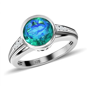 Pfau Triplette Quarz, wei&szlig;er Zirkon Ring, 925 Silber platiniert (Gr&ouml;&szlig;e 20.00) ca. 3.20 ct