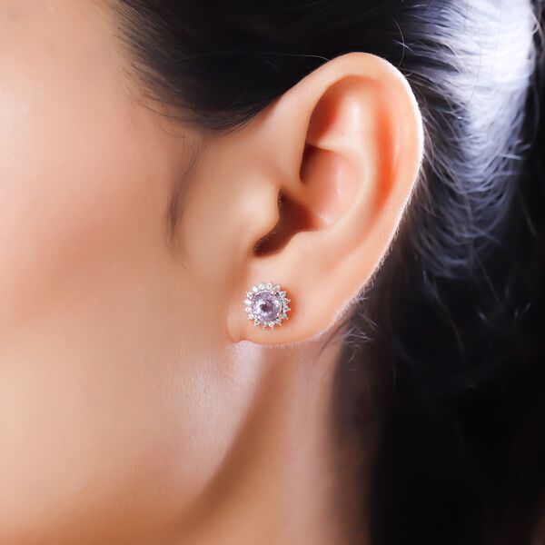 Kunzit und wei&szlig;e Zirkon Ohrringe, 925 Silber Ros&eacute;gold Vermeil ca. 2.70 ct image number 3