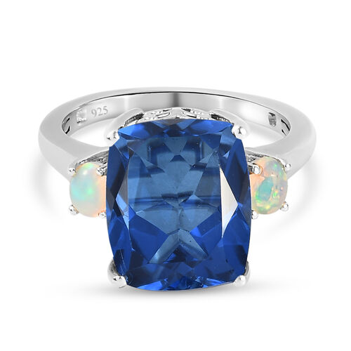 Ceylonfarbener Quarz und natürlicher, äthiopischer Opal-Ring, 925 Silber platiniert - 6,05 ct.  image number 0