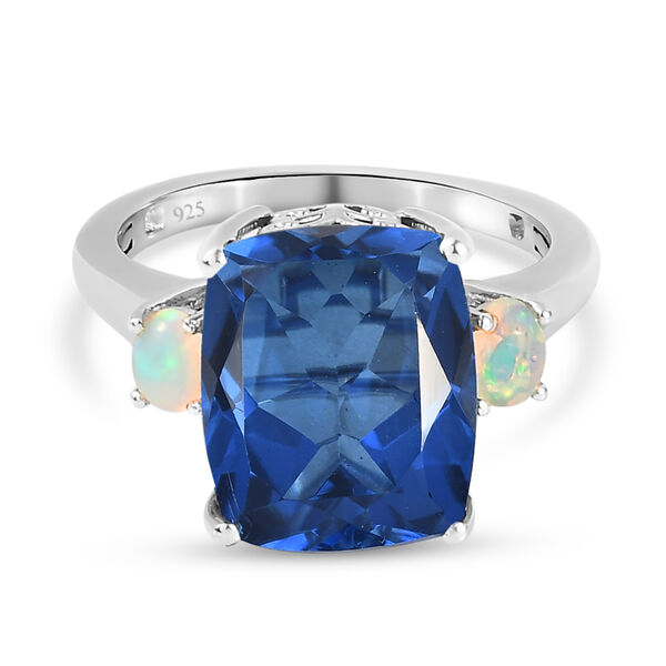 Ceylonfarbener Quarz und nat&uuml;rlicher, &auml;thiopischer Opal-Ring, 925 Silber platiniert - 6,05 ct.&nbsp;