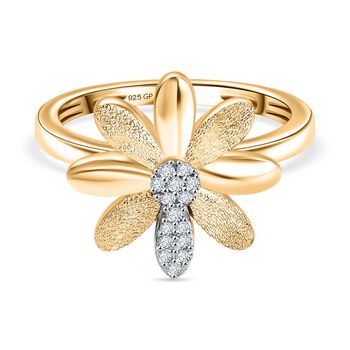 GP Wei&szlig;er Diamant, Kanchanaburi Blauer Saphir Ring 925 Silber 750 Gelbgold Vermeil (Gr&ouml;&szlig;e 17.00) ca. 0.12 ct