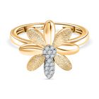 GP Weißer Diamant, Kanchanaburi Blauer Saphir Ring 925 Silber 750 Gelbgold Vermeil (Größe 17.00) ca. 0.12 ct