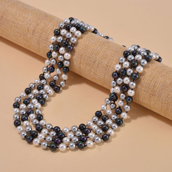 Mehrstr&auml;ngige mehrfarbige Muschelkernperlen-Halskette, 255 cm image number 2