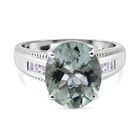 Prasiolith und weißer Zirkon-Ring, 925 Silber platiniert (Größe 16.00) ca. 4.51 ct