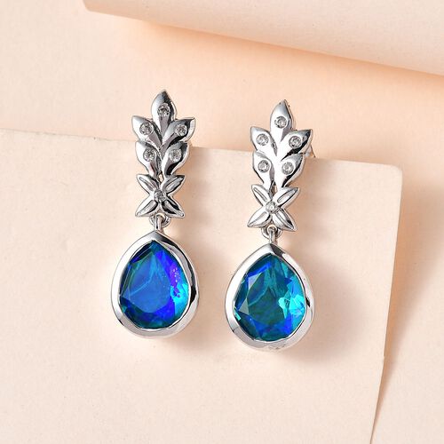 Paraiba Pfau Triplett Quarz und Zirkon Ohrringe - 5,42 ct. image number 1