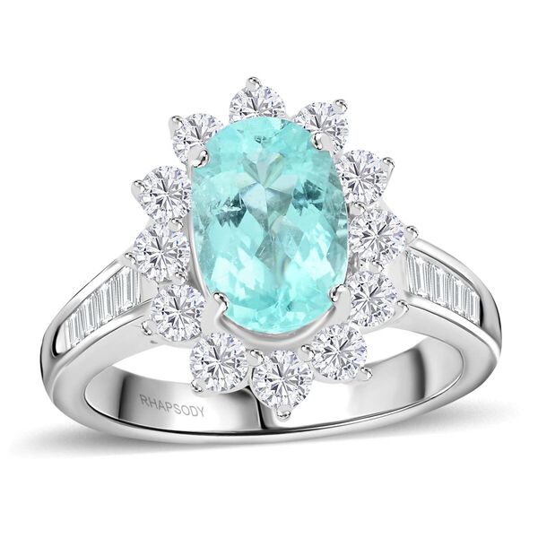 CHAIRMAN VAULT COLLECTION - AAAA Paraiba Turmalin, Wei&szlig;er Diamant Ring, zertifiziert und gepr&uuml;ft, 950 Platin (Gr&ouml;&szlig;e 17.00) ca. 3.85 ct