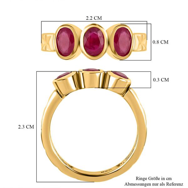 Afrikanischer Rubin (Fissure gef&uuml;llt) Ring, 925 Silber Gelbgold Vermeil (Gr&ouml;&szlig;e 19.00) ca. 1.92 ct image number 6