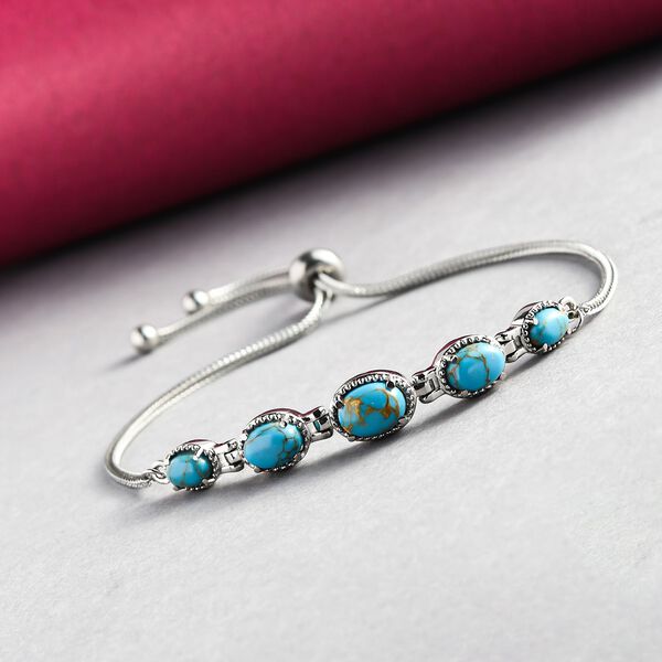 Blaues Mojave T&uuml;rkis Armband, ca. 26.75 cm, Ionenbeschichteter Stahl ca. 3.87 ct image number 2