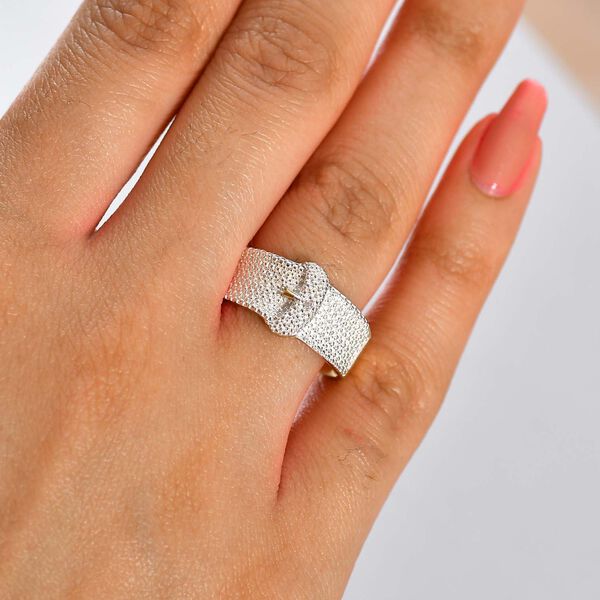 Designer Inspirierter - Weißer Diamant Schnalle Ring, Goldfarben (Größe 21.00) image number 2