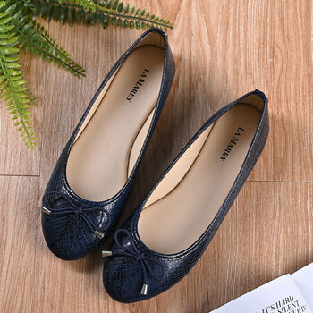 LA MAREY - Damen Ballerinas, Schlangenhautmuster, Gr&ouml;&szlig;e 40, Dunkelblau