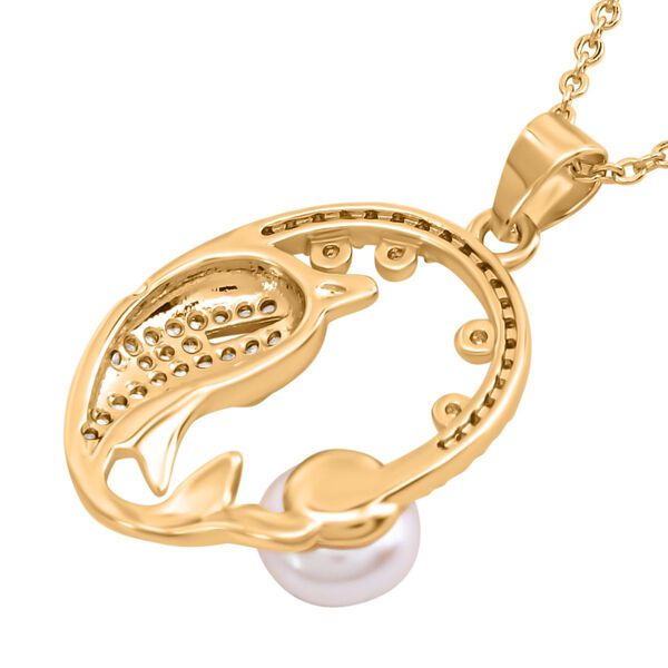 Weißer Süßwasserperle und Zirkonia-Anhänger mit 50+7cm Kette in Goldton image number 5