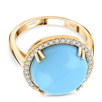 LUXORO zertifiziert und gepr&uuml;ft AAA Sleeping Beauty T&uuml;rkis und Diamant Halo Ring in 417 Gold - 8,65 ct.