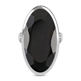 Schwarzer Spinell Ring, 925 Silber platiniert, ca. 35,00 ct