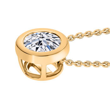 LUXURIANT VS-EF Labor Diamant Anh&auml;nger mit 50cm Kette, 925 Silber Gelbgold Vermeil - 0,50 ct.