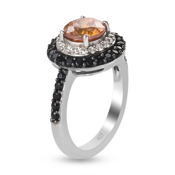 Orange Sphalerit und schwarze Spinell Ring 925 Silber Platin-Überzug image number 5
