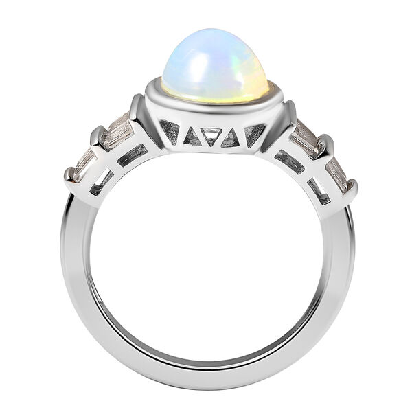 Natürlicher Äthiopischer Opal und Zirkon Seitenstein Ring 925 Silber Rhodium-Überzug image number 6