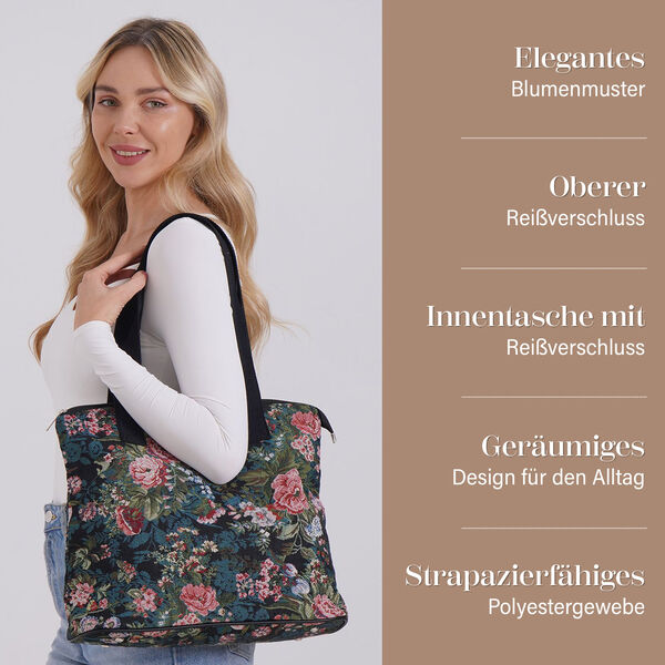 Blumen-Tragetasche aus weichem Polyester mit Rei&szlig;verschluss,  38x13x33 cm image number 3