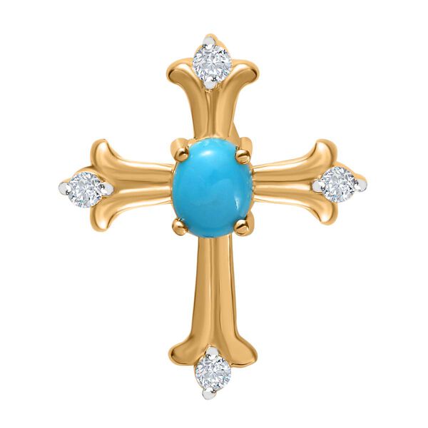 AA Sleeping Beauty Türkis, Moissanit Anhänger 925 Silber Gelbgold Vermeil ca. 0,46 ct. image number 0