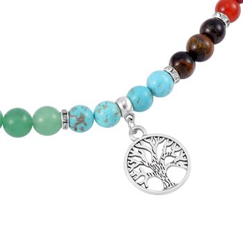 2er Set - Lebensbaum Anh&auml;nger Set mit Mehrfarbigen und Rosenquarz Edelsteinperlen Halskette und Armband