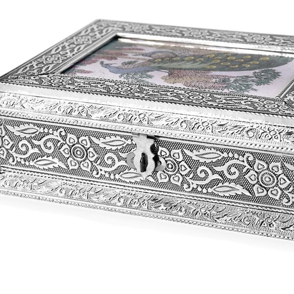 Handgefertigte, oxidierte Schmuckbox mit Edelsteinmalerei, Eulen-Design,  20x15x6,36 cm image number 7