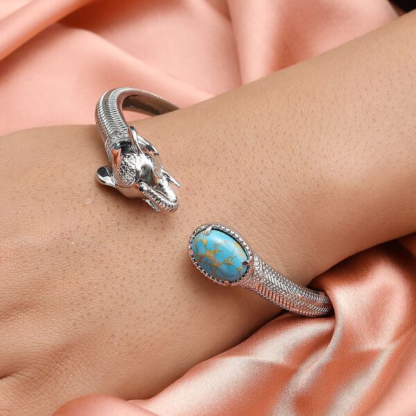 Blaues T&uuml;rkis Armreif ca. 19 cm Edelstahl ca. 5,12 ct image number 3