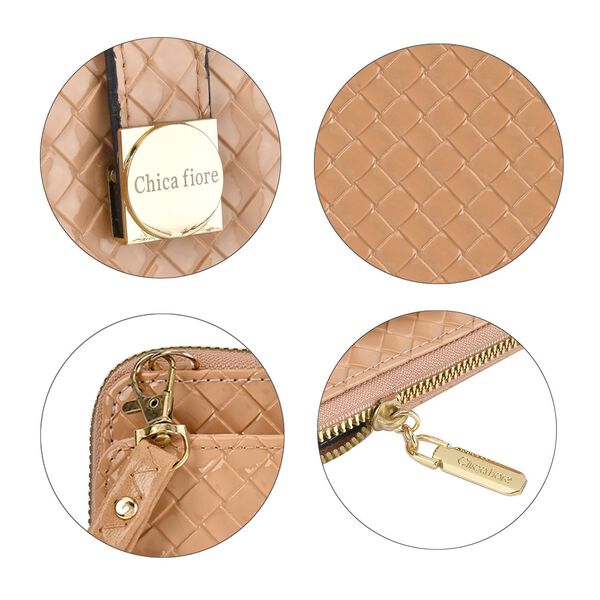 CLOSE OUT - gewebter Crossbody gl&auml;nzend Tasche, Multif&auml;cher, 20x10 cm, Nude image number 7