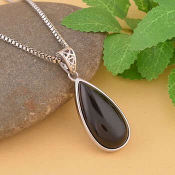 Schwarze quarz Anh&auml;nger mit Kette, Edelstahl ca. 45.00 ct