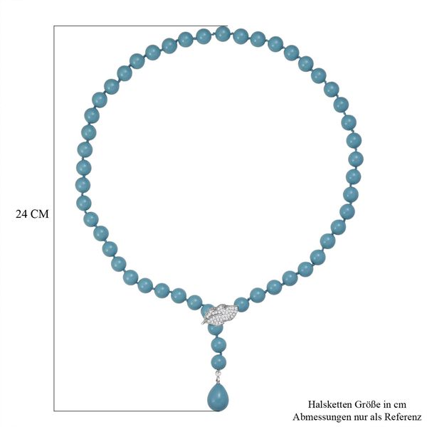 Sleeping Beauty t&uuml;rkisfarbene 10mm Muschelkernperle und wei&szlig;e Zirkonia 60cm Halskette image number 6