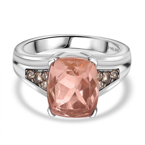 Morganit Quarz Triplette, Champagner Zirkonia Ring Edelstahl (Größe 20.00) ca. 3,32 ct image number 0