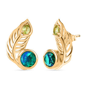 D'Joy Pfau Quarz Triplette, Peridot Ohrringe 925 Silber 750 Gelb Vergoldet ca. 2,45 ct.