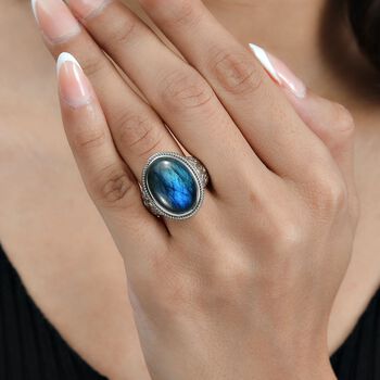 Labradorit Ring, 316L Edelstahl , (Gr&ouml;&szlig;e 19.00) ca. 13.73 ct