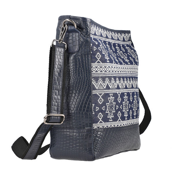Crossbody Bag aus echtem Leder und Jacquard mit Krokopr&auml;gung, schwarz image number 3