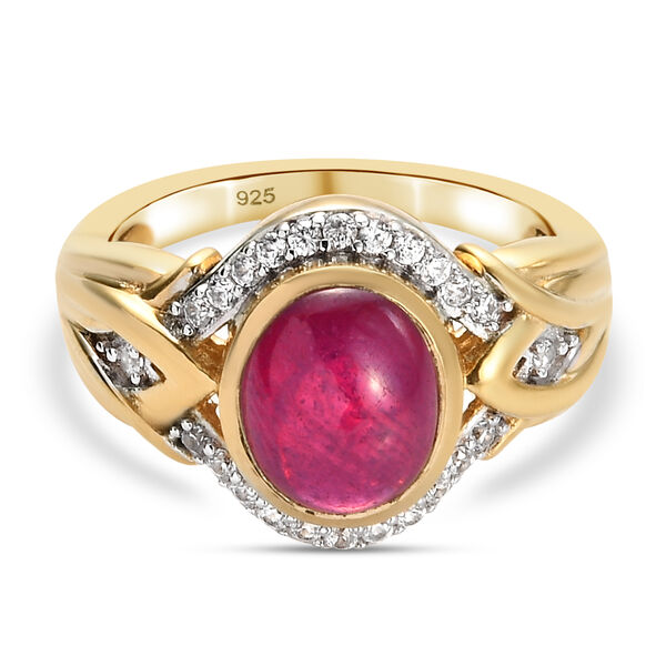 Afrikanischer Rubin (Fissure gefüllt) und Zirkon Ring 925 Silber vergoldet image number 0