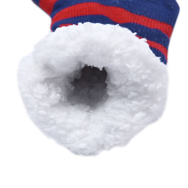 2er-Set - 2 Paar rutschfeste Haus Socken mit warmem Sherpa Futter, Einheitsgröße Weihnachtsmotiv, Rot und Dunkelblau  image number 4