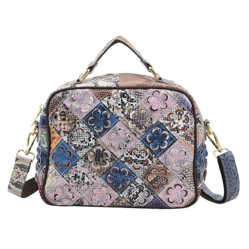 Chaos by Elsie: Patchwork Crossbody Tasche aus 100% echtem Leder mit RFID Schutz, Größe 26x12x22 cm, blau image number 0