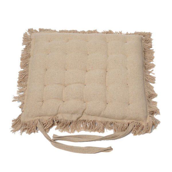 2er Set Stuhlpolster aus 100% Baumwolle mit Fransen und B&auml;ndern, 40x40x3 cm, Beige image number 4