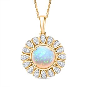 D'Joy AA Natürlicher, äthiopischer Welo Opal, Moissanit Schmuckset ca. 50 cm 925 Silber 750 Gelbgold Vermeil ca. 3,13 ct.