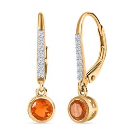 AA Salamanca Feueropal, Weißer Zirkon Ohrringe 925 Silber Gelbgold Vermeil ca. 0.98 ct