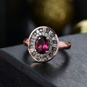 Rhodolith Granat, weißer und Champagner Zirkon Ring - 2,37 ct.