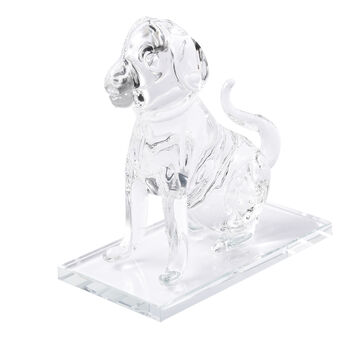 Dekorative Kristallglas Hunde-Figur auf quadratischem St&auml;nder, 12x6x15 cm, Wei&szlig;